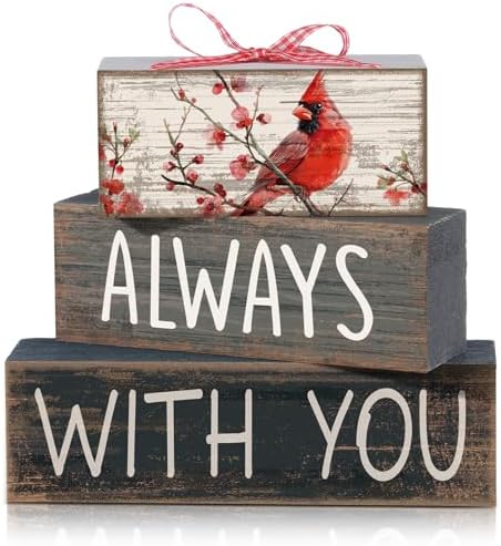 CroBlissful 4 Pcs Cardinal Gift Sympathy Gifts for Loss of Loved One Memorial Wooden Tabletop Decor Remembrance Bereavement Decor Condolence Block Sign for Father Mother Family Friends by CroBlissful