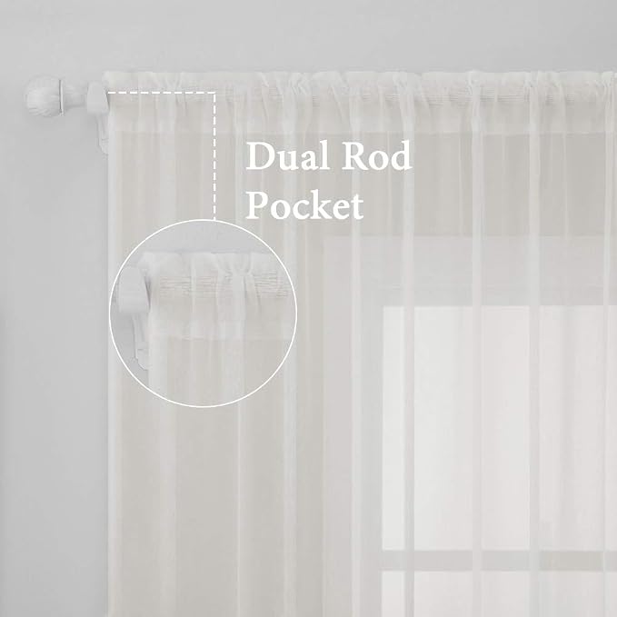 MIULEE Ivory Window Sheer Curtains 2 Panels Width 38 x Length 45 Inches | Sheer - Image 2