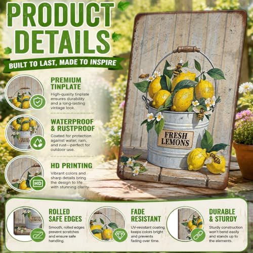 Funny Lemon Metal Tin Sign Welcome Home Sweet Home Wall Decor Yellow Lemon Wall Art for Kitchen Outdoor Garden Porch Restaurant Cafe Home Kitchen Decor 12x8 Inch ﻿ - Image 3