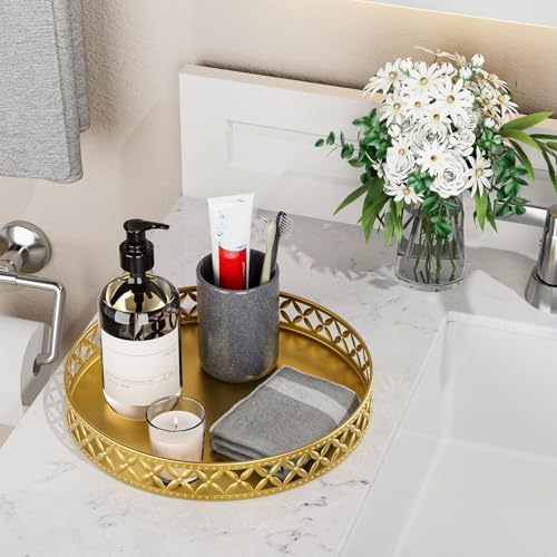 Vanity Tray for Bathroom Counter - 11 Inch Round Gold Decorative Tray - Image 3