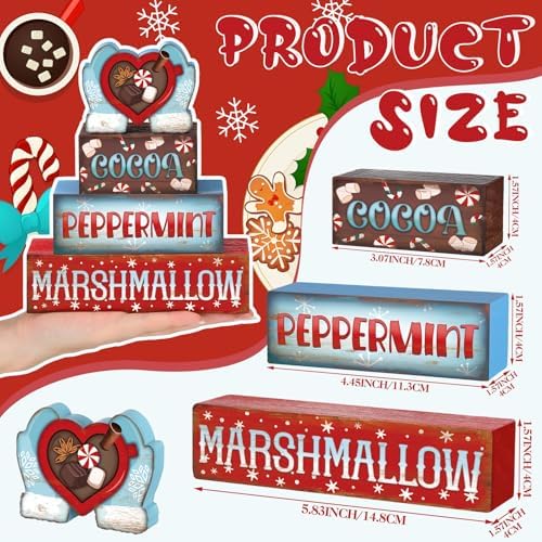Moucuny 4 Pcs Hot Cocoa Wooden Signs Winter Christmas Farmhouse Decor - Image 2