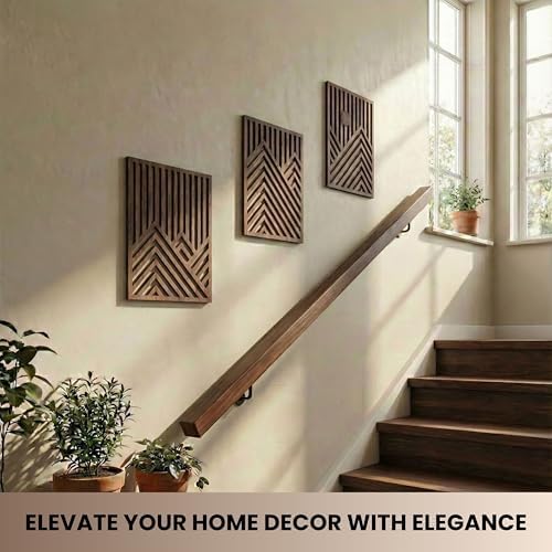 qmmp Modern Wooden Wall Sculptures - Set of 3 - Home Decor Accent - Large Wall Art for Living Room, Bedroom, Office - Easy Installation (Walnut, Large - Mountain and Sun, Unframed) - Image 5