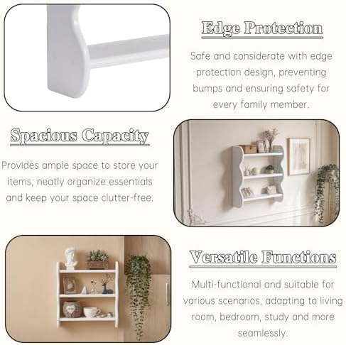 100% Solid Wood Wall Shelf 3-Tier, Vintage Shelves Wall Mounted Storage Rack, Farmhouse Trinket Shelf Home Decor Display Shelves for Apartment, Living Room, Bathroom and Bedroom - Image 6
