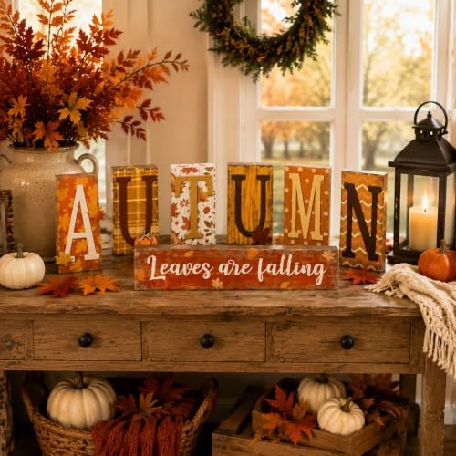 Threehoney 8 Pcs Fall Table Decor, Autumn Leaves Are Falling Primitive Sign - Image 6