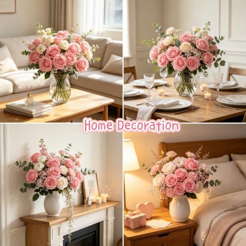 Kimura's Cabin 12pcs Real Touch Rose Artificial Flowers Long Stem,Dark Pink - Image 5