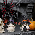 Hodao Halloween Gnomes Decor Indoor Skull Figurines with Witch Hats 2 Pcs - Image 4