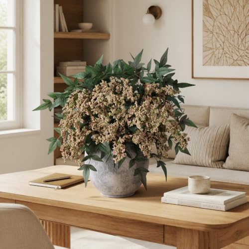 Faux Plants Indoor 3 Pcs 35 Inch Artificial Nandina Berry Stem for Vase Realistic Faux Berry Spray for Wedding Holiday Seasonal Farmhouse Mantel Harvest DIY Home Decor(Green) - Image 6