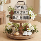 Yuntau 4 Pcs Christian Wooden Block Sign Pray Verse Tiered Tray Decor - Image 5