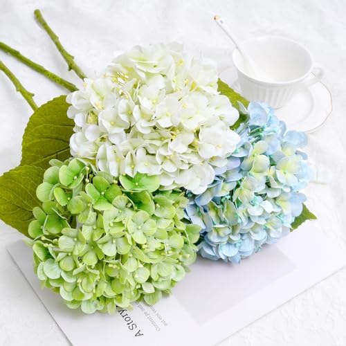 Waipfaru Hydrangea Artificial Flowers, 4PCS Real Touch Flowers, 20" Faux Hydrangea Flowers, Latex Real Touch Hydrangeas, Fake Flowers for Home Decor Party Bouquet Wedding Decoration, Blue - Image 6