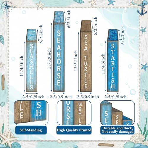 Lineshading 4 Pcs Summer Table Decoration Wooden Book Coastal Beach Sign - Image 3