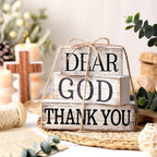 CroBlissful 4 Pcs Farmhouse Wooden Table Decor Christian Tiered Tray Decorations Rustic Religious Gift Block Sign Dear God Thank You Table Centerpiece for Home Kitchen Living Room Shelf Mantle - Image 2