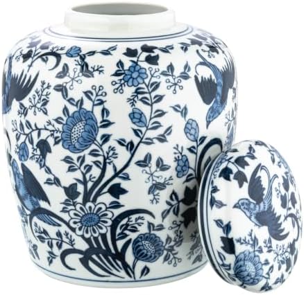 Creative Co-Op Decorative Bird Ceramic Ginger Jar with Lid, Blue and White - Image 5