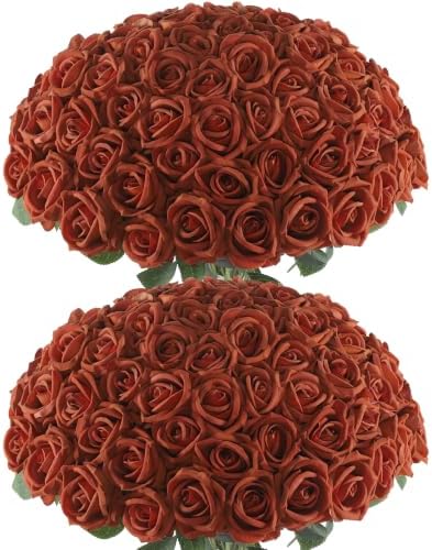 Coferset 50pcs Velvet Artificial Roses Flowers in Bulk,Burnt Orange by Coferset