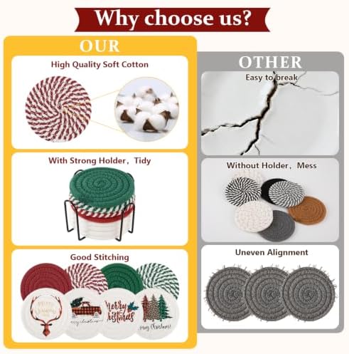 OIAHOMY 8 Pcs Coasters with Holder for Beer, Coffee -Christmas Mixed Color - Image 6