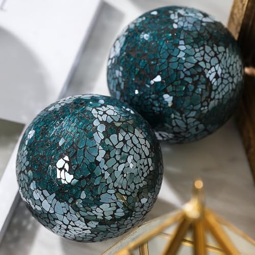 Decorative Glass Mosaic Sphere Balls, 3 Inch Diameter, Set of 5, Table Centerpiece (Teal) - Image 2