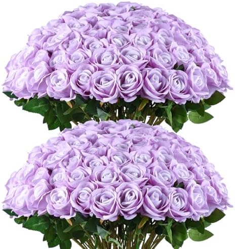 Coferset 50pcs Velvet Artificial Roses Flowers in Bulk,Lavender Purple by Coferset