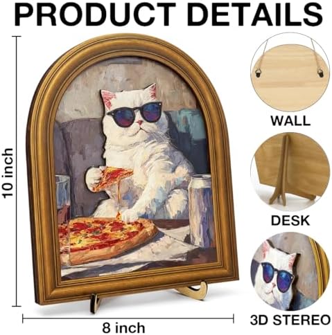 3D Funny Pizza Cat Wall Art Sign for Kitchen Decor, Cool Sunglasses Cat Portrait Decor, 8x10 Inch - Image 2