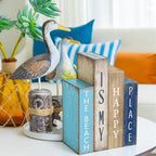 Lineshading 4 Pcs Summer Table Decoration Wooden Book Coastal Beach Sign - Image 6