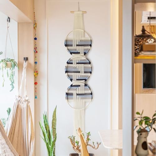 Macrame Wall Hanging Round Wall Art Blue Fiber Boho Decor 11.8"W*64"L - Image 3