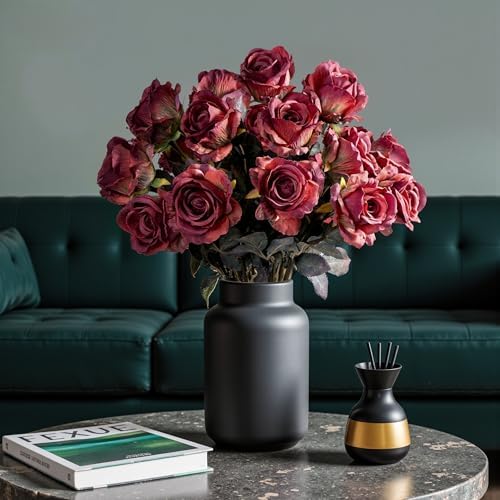 Artificial Flowers Artificial Roses 23.2In Fake Roses Long Stem Artificial Flowers for Tall Vase Silk Rose Suitable for Indoor Decoration Wedding Party Decor DIY Bouquet Autumn (20PCS,Red) - Image 4