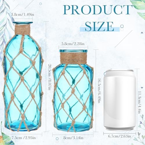 Chuangdi Set of 2 Coastal Glass Flower Vase with Boho Rope, Aqua Blue - Image 2