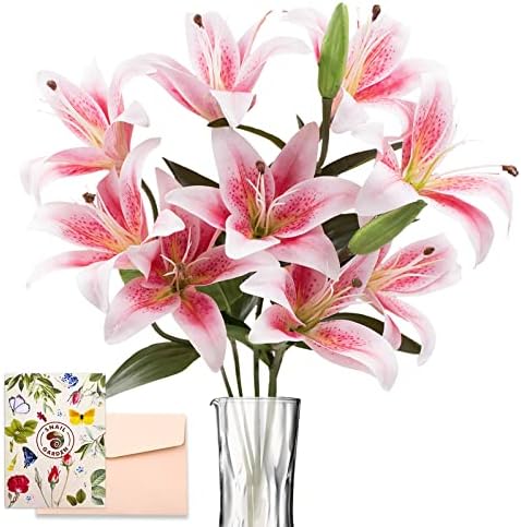SNAIL GARDEN 12 Artificial Lily Flowers with 9 Heads Full Bloom Lily & 3 Buds, Long Stem Artificial Stargazer Lilies, Faux Tiger Bouquets for Home Hotel Flower Arrangement Party Decor by SNAILGARDEN
