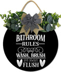 Farmhouse Bathroom Decor,Bathroom Rules Sign,Rustic Round Wooden Wreath Sign,Funny Bathroom Decor Wall Art For All The Seasons by Hilonret