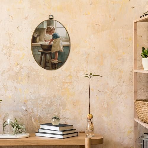 CUANFDDSF Vintage Rustic Kitchen Oval Wall Art Decor, Rustic Farmhouse Wall Hanging Decor, Cozy Cottagecore French Kitchen Little Girl Cooking Framed Canvas Prints for Dining Room Home, 8.6x11.4 Inch - Image 4