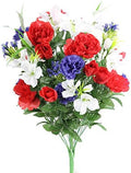 Admired by Nature 40 Stem Artificial Flowers Roses Lily Peony Mixed Bush Spring Faux Flower Arrangement for Outdoor & Indoor Wedding Home Decor, Cemetery Decorations for Grave, Red White Blue by AdmiredbyNature