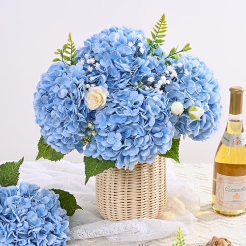 8 Pcs Real Touch Hydrangea Artificial Flowers, 21" Latex Fake Flowers, Blue - Image 6