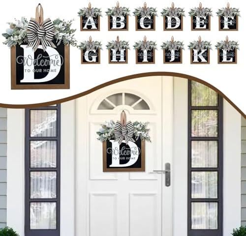 Ultra Large 14'' Last Name All Year Round Front Door Wreath with 26 Initial Letter Welcome Sign All Seasons Eucalyptus Garland and Bow Wreaths for Front Door Porch Farmhouse Decoration (D) - Image 5