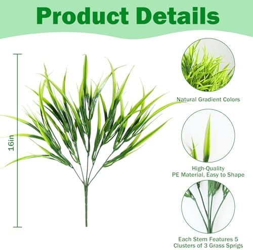 Uieke 28 Bundles Artificial Outdoor Plants UV Resistant Fake Grass Plants Faux Plastic Plants Greenery Shrubs for Home Garden Pathway Window Box Front Porch Spring Summer Decor, Green - Image 3