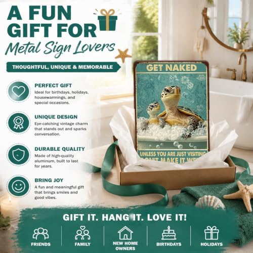 Sea Turtle Funny Bathroom Quote Metal Tin Sign Wall Decor Vintage Get Naked For Home Hotel Bathroom Sign 12x16 Inch - Image 6