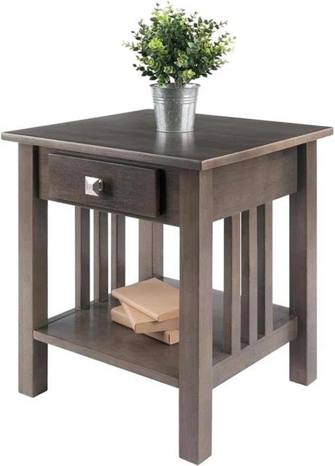 Pemberly Row Transitional Solid Wood Storage End Table, Oyster Gray Finish - Image 3