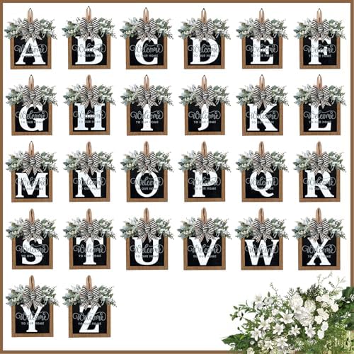Ultra Large 14'' Last Name All Year Round Front Door Wreath with 26 Initial Letter Welcome Sign All Seasons Eucalyptus Garland and Bow Wreaths for Front Door Porch Farmhouse Decoration (G) - Image 7