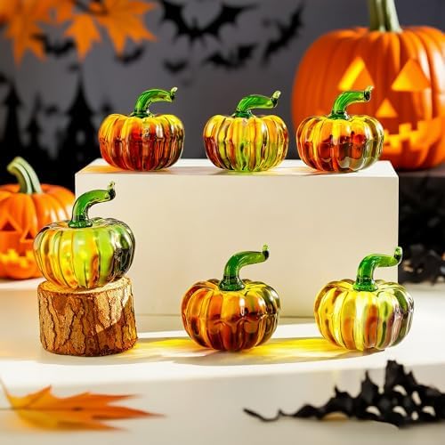6 Pcs Mini Blown Glass Pumpkin Figurines Thanksgiving Fall Halloween Decor - Image 4