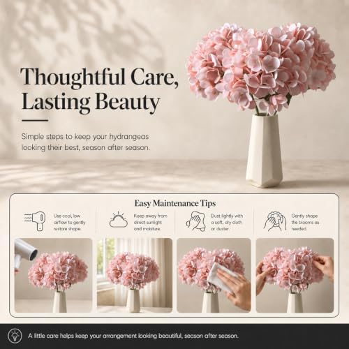 Mandy's 3 Stems Light Pink Artificial Hydrangea Flowers - Image 6