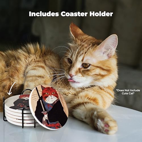 Ninja Cat Coasters Set of 6 - Cat Gifts for Men Anime Decor, Funny Coasters - Image 6