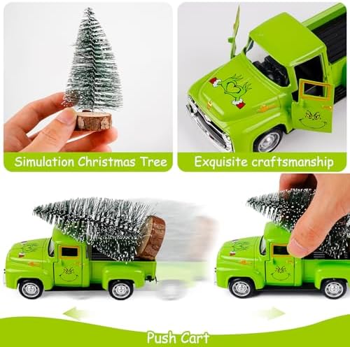 Christmas Green Truck Decor, Green Tree Truck Decorations for Home Indoor, Mini Cute Christmas Tree Tiered Tray Decor, Farmhouse Kitchen Tabletop Centerpiece Decorations - Image 6
