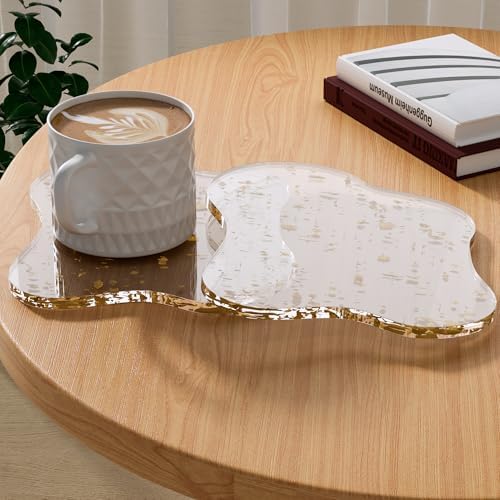 Acrylic 2Pcs/Set Coaster Decorative Plates,Gold Bar Drink Coaster, Clear Cloud Shape Coffee Cup Coaster, Perfect for Tabletop Protection and Accessories Display.(Gold) by Leadiy