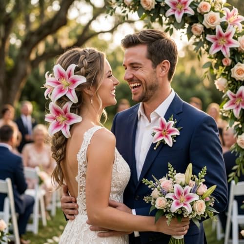 20PCS 6 Inch Large Artificial Lilies Flower Heads with Realistic Stamens, Bulk Silk Fake Lilies for DIY Crafts, Wedding Decor, Cake Decorating, Centerpieces, Home Decor (Light Pink) - Image 6