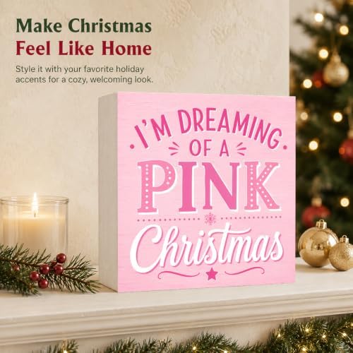 Pink Christmas Decor I'm Dreaming of A Pink Christmas Wood Box Sign - Image 5