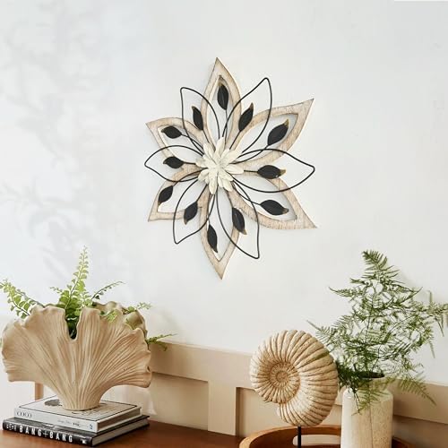 Whitewash Flower Wall Decor,Metal Wood Rustic Farmhouse Wall Art 13.5 inch - Image 6