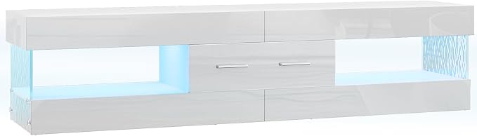 Bestier 67" Modern TV Stand for TVs up to 75 Inch, High Gloss LED Entertainment - Image 9