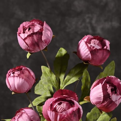 Waipfaru 6 Pcs Faux Peonies Artificial Flowers for Vase, 27"- Warm Pink - Image 5