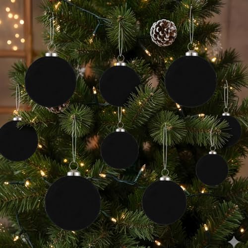 46Pcs Velvet Christmas Ball Ornaments Set - Flocked Shatterproof Christmas Tree Decorations Classic Hanging Ornaments with Rope for Xmas Wreath Holiday Home Decor (Multi-Size, Black) - Image 5