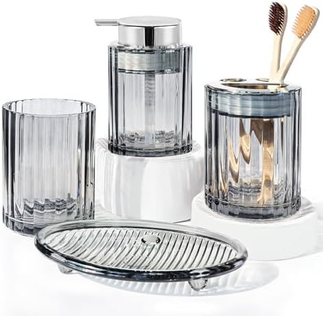 CERBIOR Bathroom Accessories Set, 4 PCS Glass Bathroom Set,Silver Grey by CERBIOR