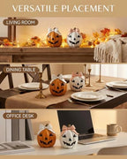 GoGnome Halloween Decor Spooky Cute Fall Pumpkin with Bow Tabletop for Shelf Mantel Tiered Tray Home Office Party Decorations (Orange & White) - Image 5