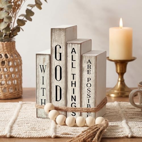 Lineshading 4 Pcs Christian Table Decor Wooden Book God All Things Possible - Image 5