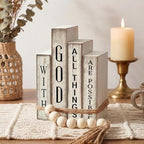 Lineshading 4 Pcs Christian Table Decor Wooden Book God All Things Possible - Image 5
